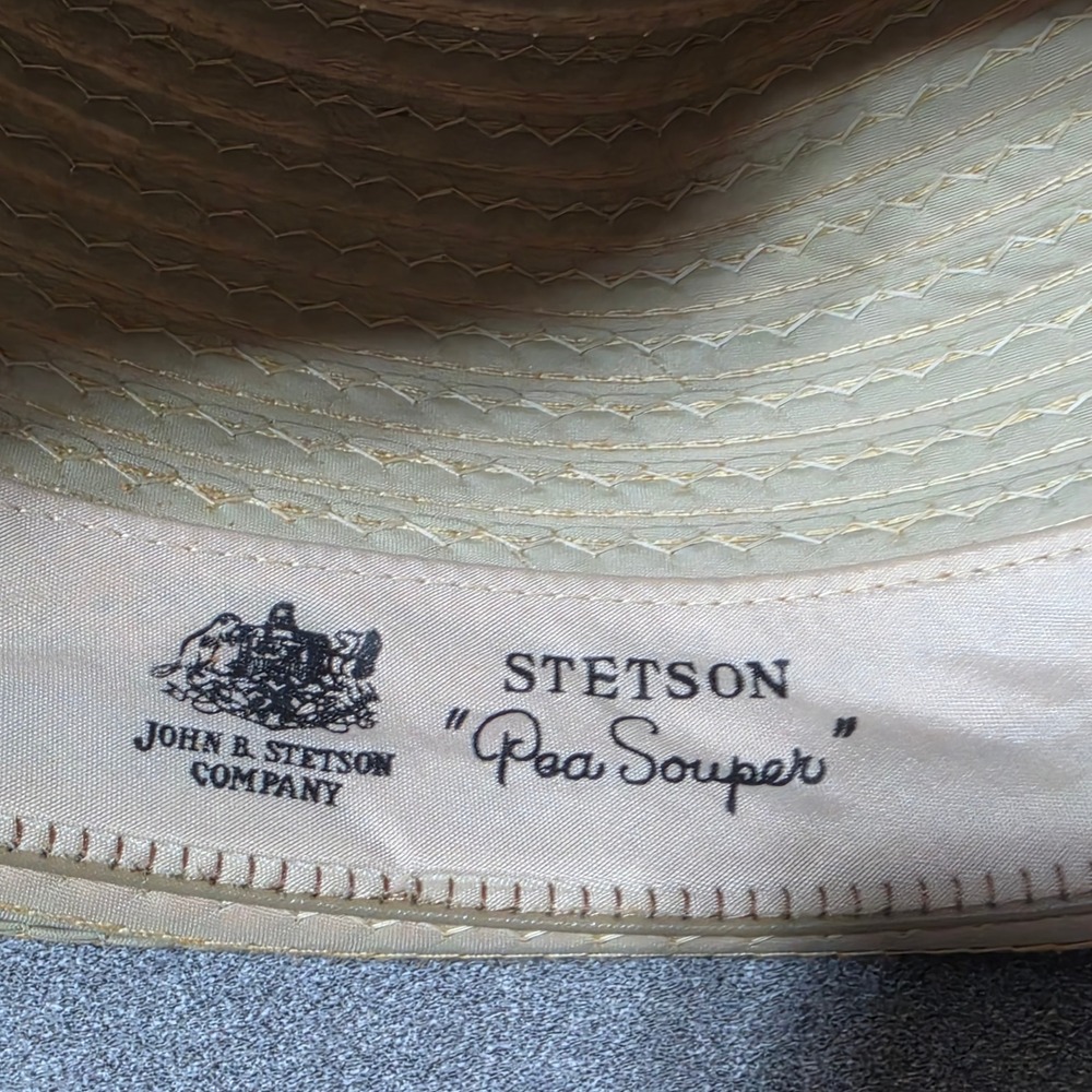 Stetson Pea Souper Fedora Hat Mens 7 1/8 Tan Excellent Vintage Stingy Brim Bow - Picture 7 of 8